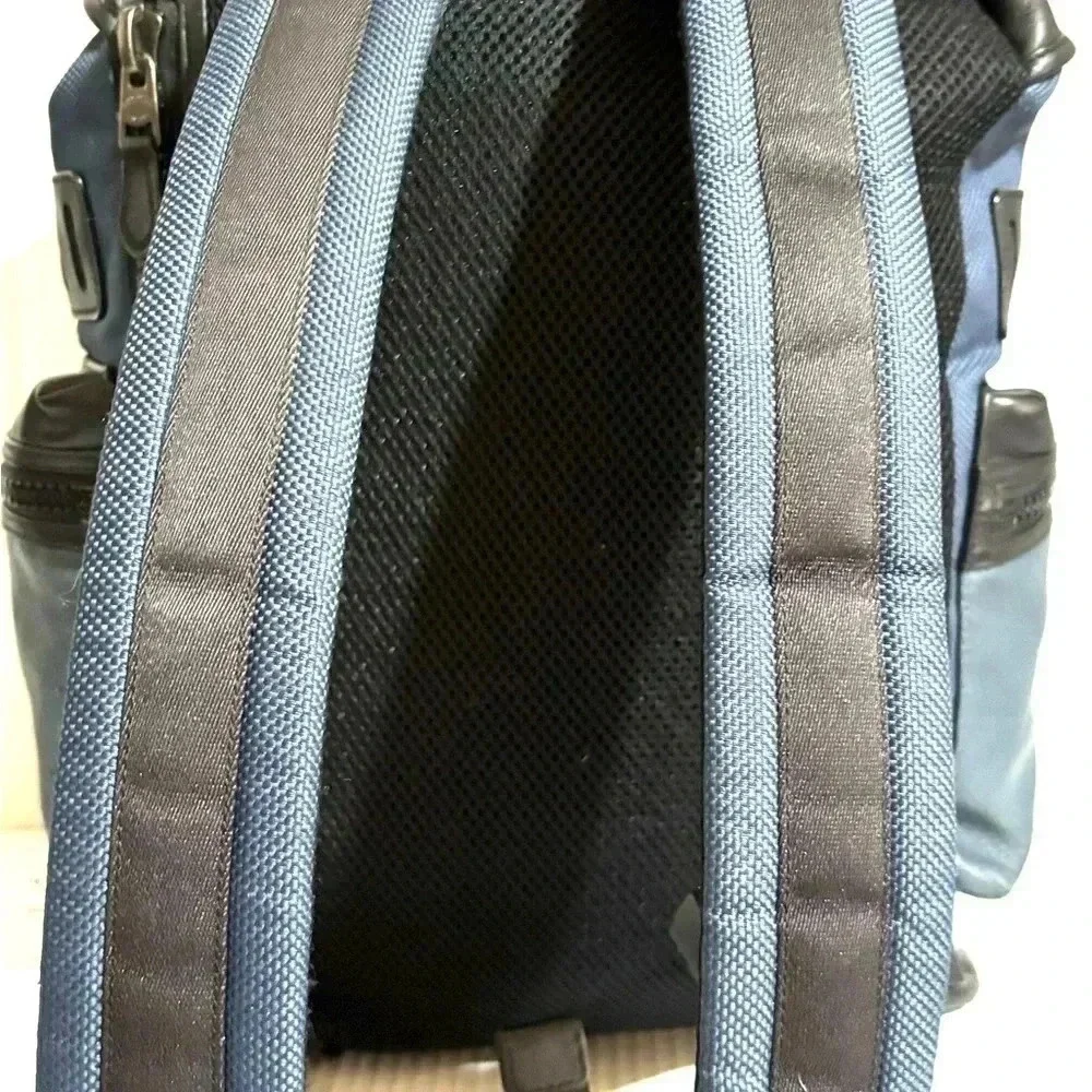 Coach unisex navy blue black leather nylon backpack